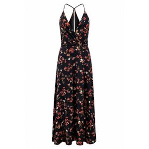 Lush Floral Maxi Dress Women Small Black Floral V-Neck Halter Slit